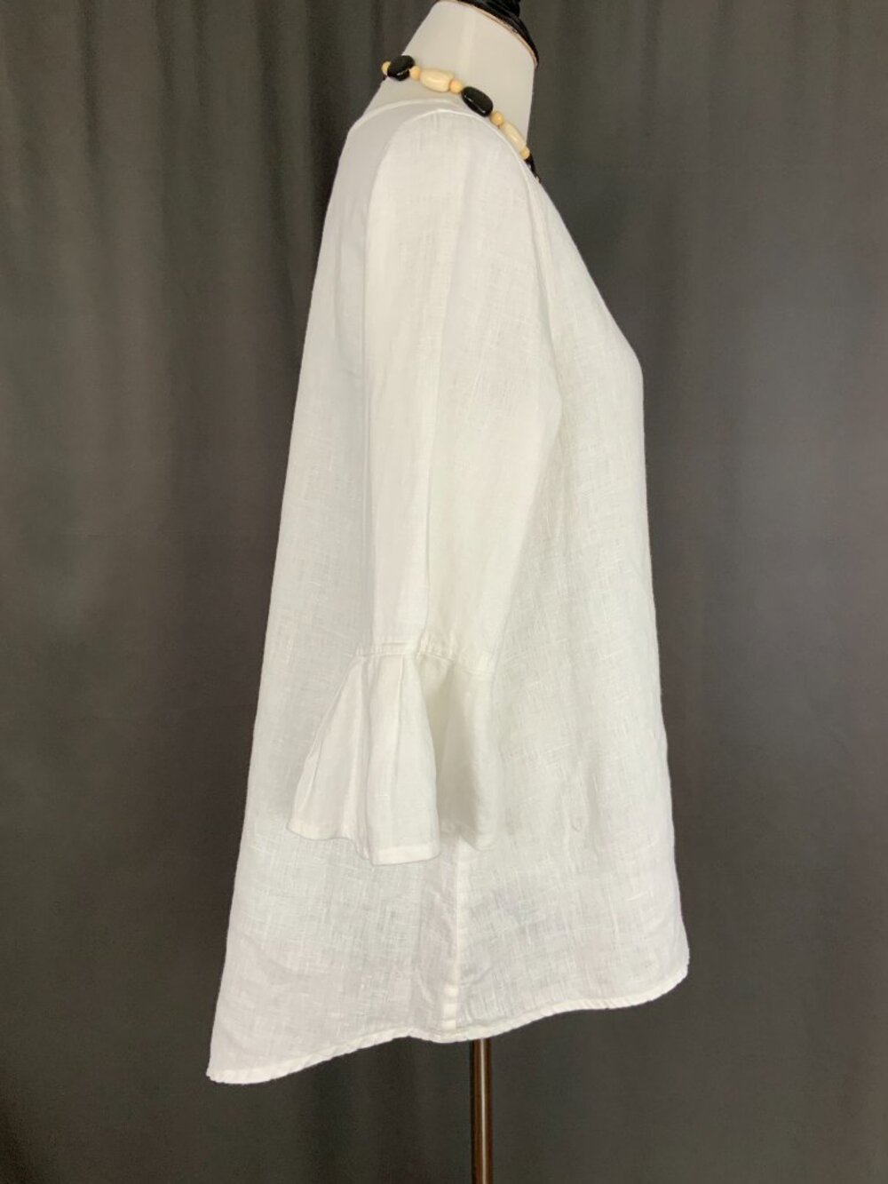 Bella Bell Sleeve White 100% Linen Top by Crown Linen Designs Sz M-L - Picture 6 of 16